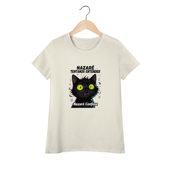 Camisa Baby Long - NAZARÉ TENTANDO ENTENDER - GATO PRETO CONFUSO