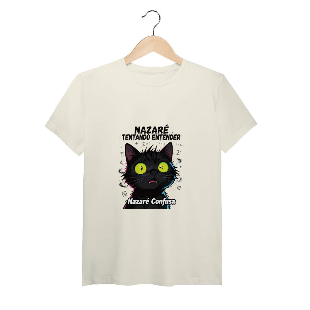 Nome do produto: T-Shirt Pima - NAZARÉ TENTANDO ENTENDER - GATO PRETO CONFUSO