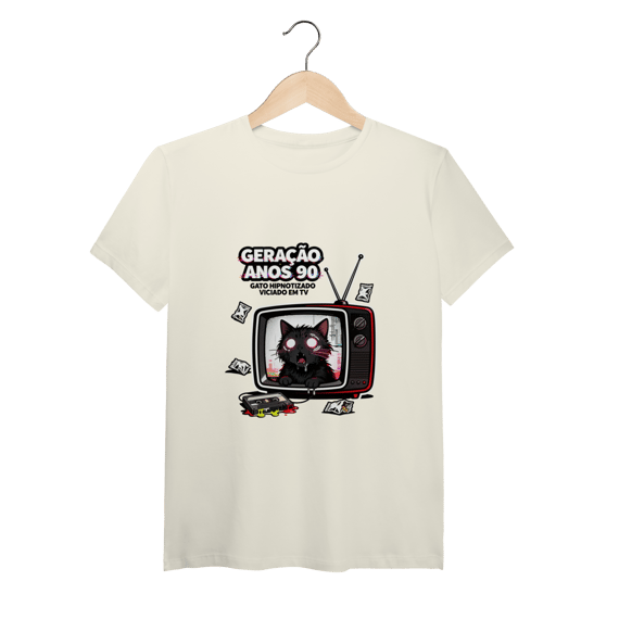 Camiseta Geração Anos 90 Gato Hipnotizado TV Nostalgia Retrô