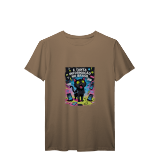 Nome do produto Camiseta É Tanta Informação no Brasil - Gato Preto Surtado Meme