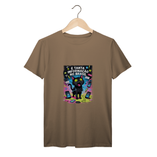 Nome do produto Camiseta É Tanta Informação no Brasil - Gato Preto Surtado Meme