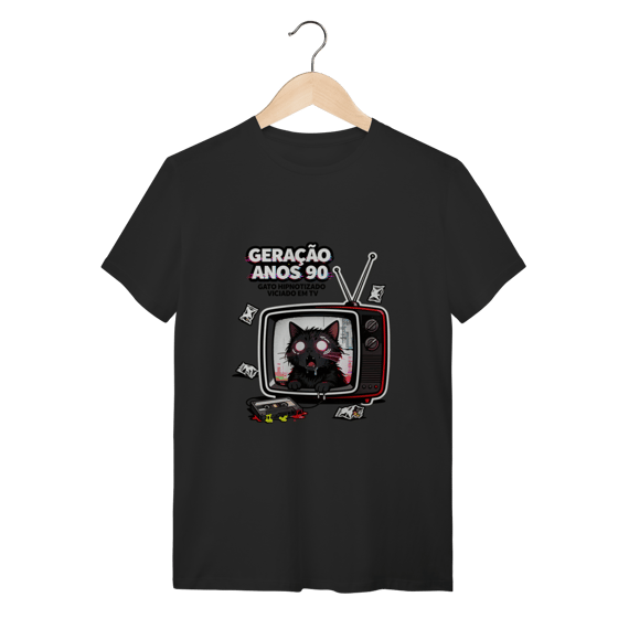 Camiseta Geração Anos 90 Gato Hipnotizado TV Nostalgia Retrô