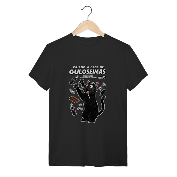 Camiseta Criado Base Guloseimas Gato Viciado Fome Nostalgia