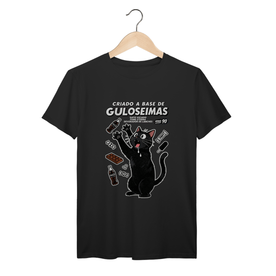 Camiseta Criado Base Guloseimas Gato Viciado Fome Nostalgia