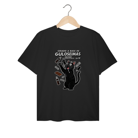Camiseta Criado Base Guloseimas Gato Viciado Fome Nostalgia