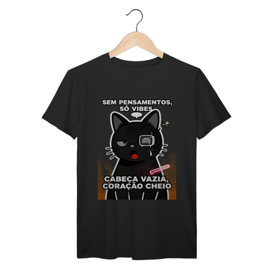 Camiseta Sem Pensamentos Só Vibes Gato Braindead Gen Z
