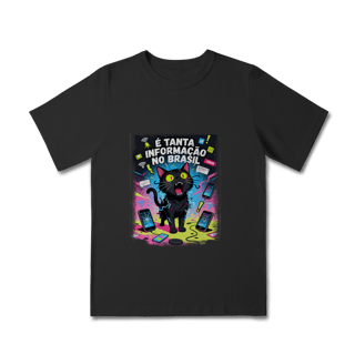Nome do produto Camiseta E Tanta Informação no Brasil - Gato Preto Surtado Meme 