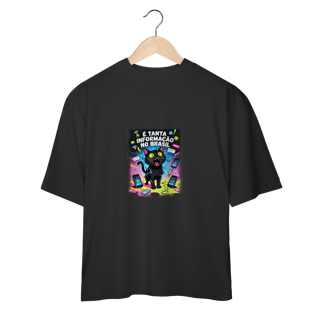 Nome do produto Camiseta É Tanta Informação no Brasil - Gato Preto Surtado Meme