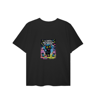 Nome do produto Camiseta É Tanta Informação no Brasil - Gato Preto Surtado Meme
