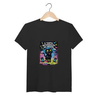 Nome do produto Camiseta É Tanta Informação no Brasil - Gato Preto Surtado Meme