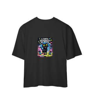 Nome do produto Camiseta É Tanta Informação no Brasil - Gato Preto Surtado Meme
