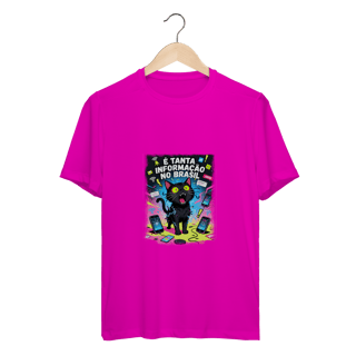 Nome do produto Camiseta É Tanta Informação no Brasil - Gato Preto Surtado Meme