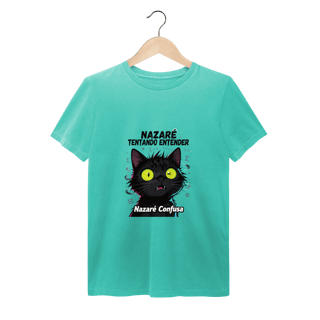 Nome do produto T-Shirt Estonada - NAZARÉ TENTANDO ENTENDER - GATO PRETO CONFUSO