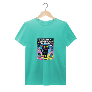 Nome do produto Camiseta É Tanta Informação no Brasil - Gato Preto Surtado Meme