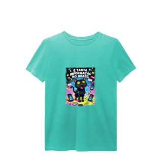 Nome do produto Camiseta É Tanta Informação no Brasil - Gato Preto Surtado Meme