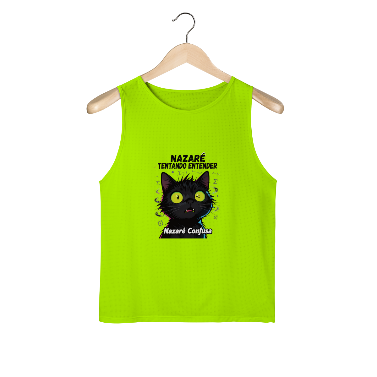 Nome do produto: Regata Sport UV - NAZARÉ TENTANDO ENTENDER - GATO PRETO CONFUSO