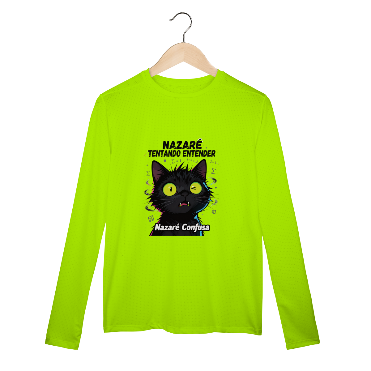 Nome do produto: Camisa Manga Longa - NAZARÉ TENTANDO ENTENDER - GATO PRETO CONFUSO