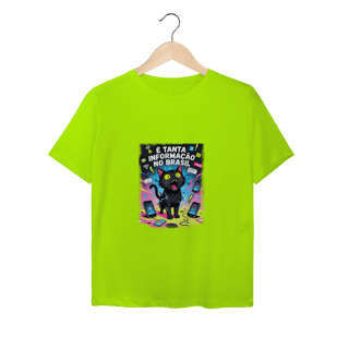 Camiseta É Tanta Informação no Brasil - Gato Preto Surtado Meme