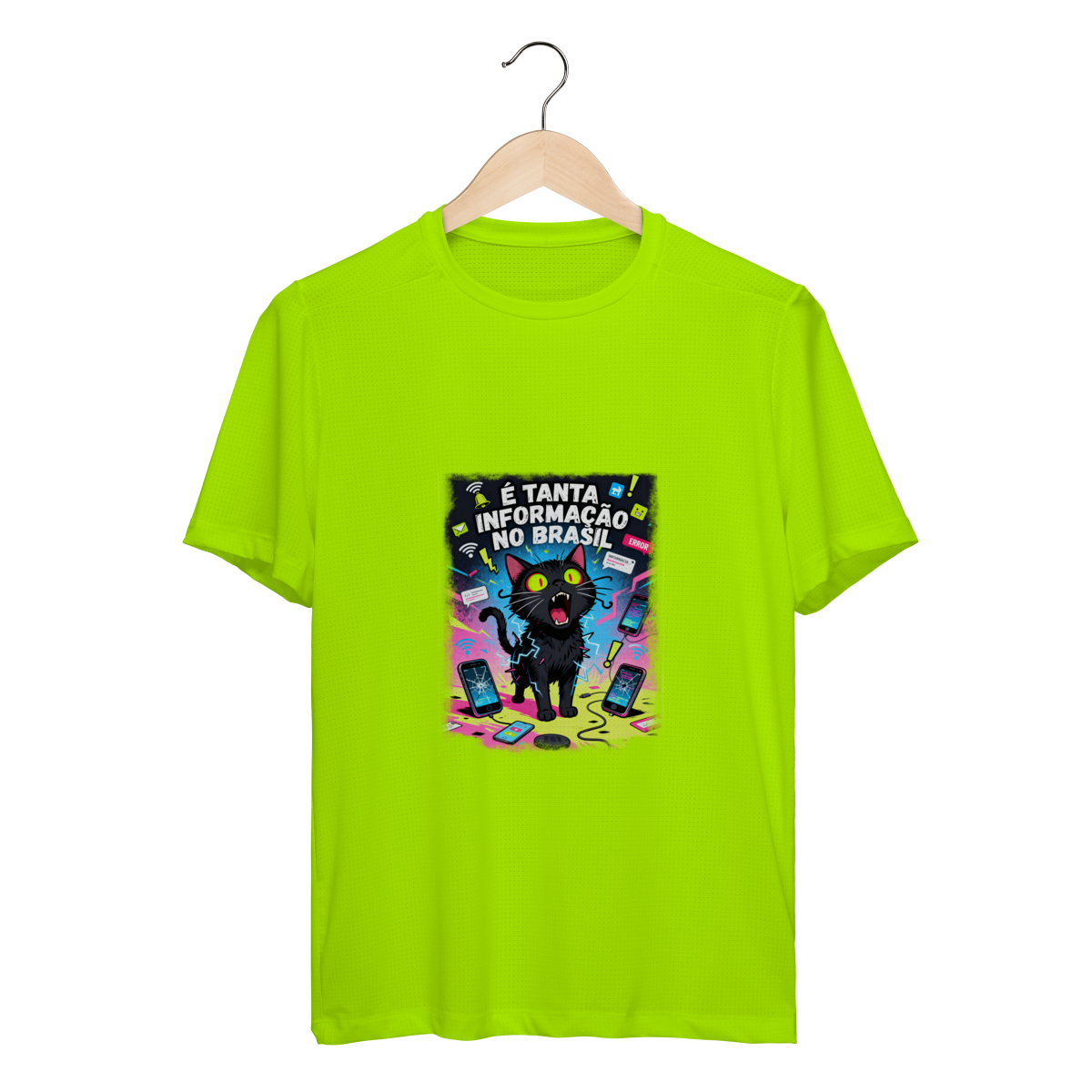 Nome do produto: Camiseta É Tanta Informação no Brasil - Gato Preto Surtado Meme