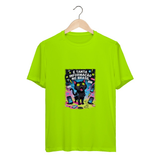Camiseta É Tanta Informação no Brasil - Gato Preto Surtado Meme