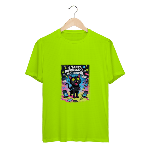 Camiseta É Tanta Informação no Brasil - Gato Preto Surtado Meme