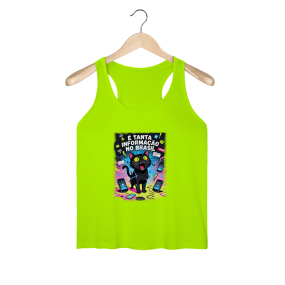 Camiseta É Tanta Informação no Brasil - Gato Preto Surtado Meme