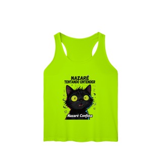 Nome do produto Regata Fem Sport UV - NAZARÉ TENTANDO ENTENDER - GATO PRETO CONFUSO