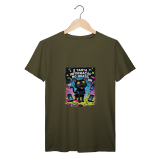 Nome do produto Camiseta É Tanta Informação no Brasil - Gato Preto Surtado Meme
