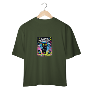 Nome do produto Camiseta É Tanta Informação no Brasil - Gato Preto Surtado Meme