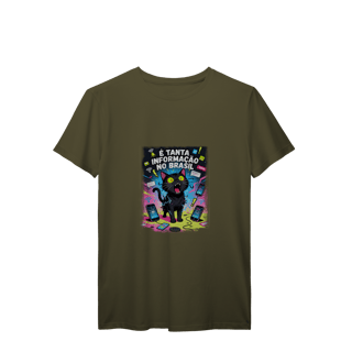 Nome do produto Camiseta É Tanta Informação no Brasil - Gato Preto Surtado Meme