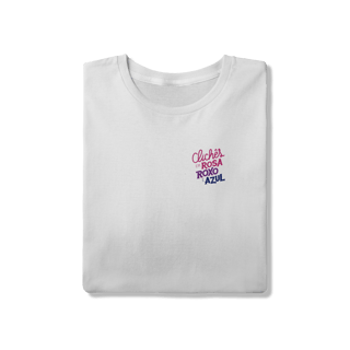 Nome do produto Camiseta Clichês - Clichês em rosa, roxo e azul (BRANCA QUALITY)