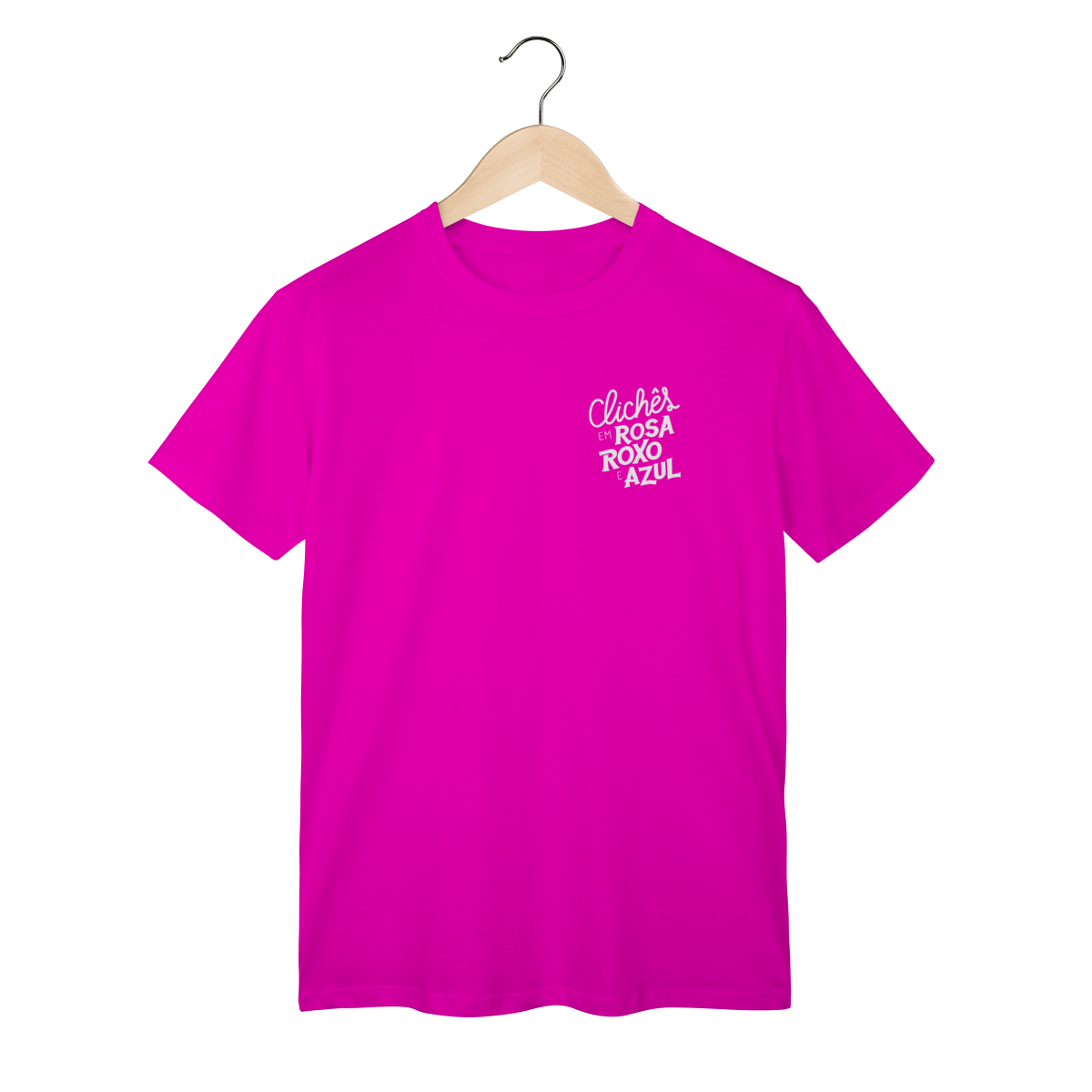 Nome do produto: Camiseta Clichês - Clichês em rosa, roxo e azul