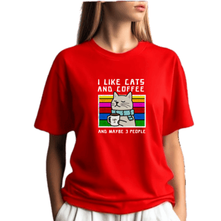 Camiseta Vermelha Gato E Café - Presente Cat Lover 30.1