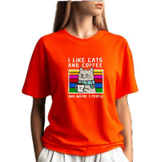 Camiseta Laranja Gato Fofo Café - Malha Quality Premium