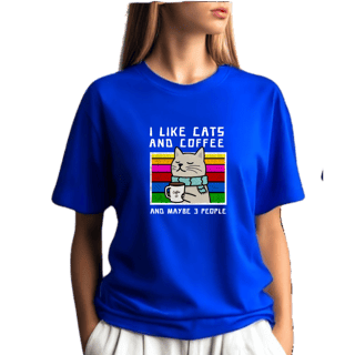 Camiseta Azul Royal Gato Divertido - Algodão Penteado