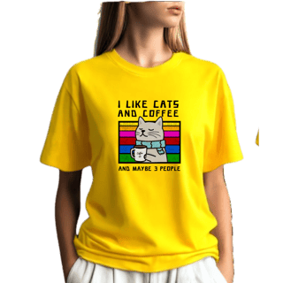 Camiseta Amarela Gato I Like Cats And Coffee - Algodão 30.1 Unissex