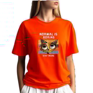 Nome do produto Camiseta Laranja Gato Stay Weird - Estampa Criativa