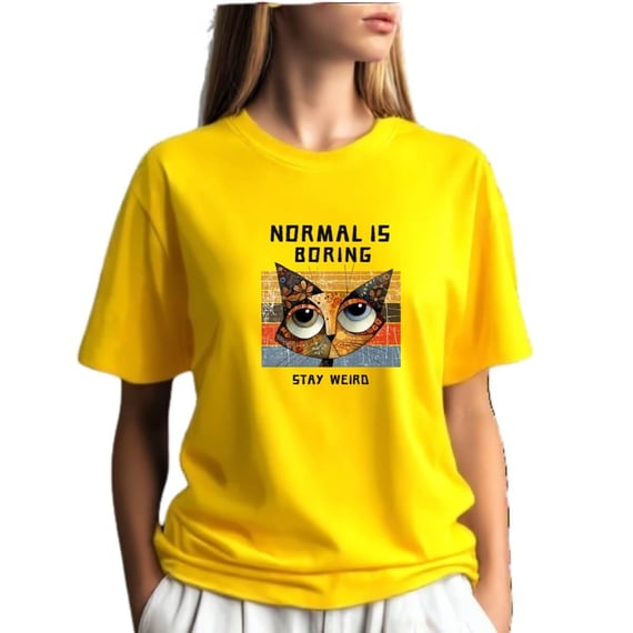 Camiseta Amarelo Ouro Gato Frase Inglês - 100% Algodão