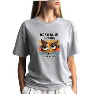 Camiseta Cinza Mescla Gato Stay Weird - Moda Geek