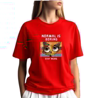 Nome do produto Camiseta Vermelha Gato Stay Weird - Frase Sarcástica