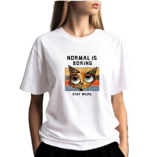 Camiseta Branca Gato Stay Weird - Malha 30.1