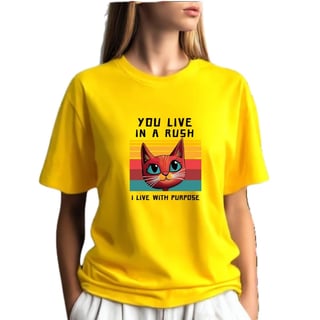 Camiseta Amarelo Gato Frase Inglês - 100% Algodão
