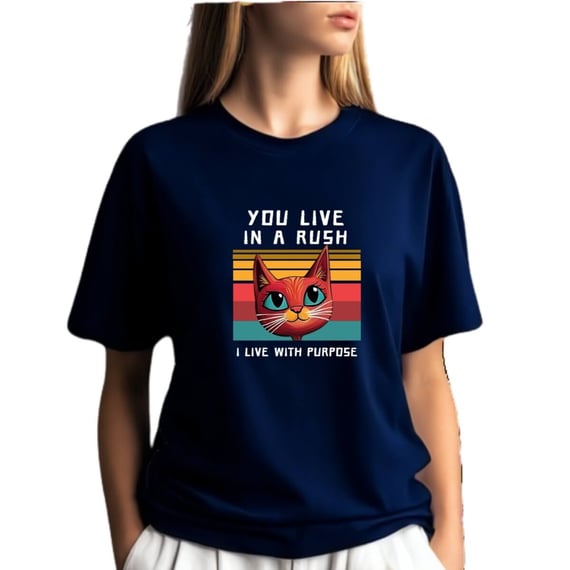 Camiseta Azul Marinho Gato Anti Stress - Estampa Criativa