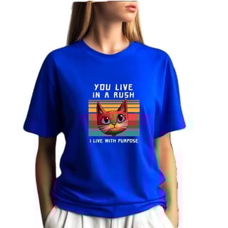 Camiseta Azul Royal Gato Live With Purpose - Premium