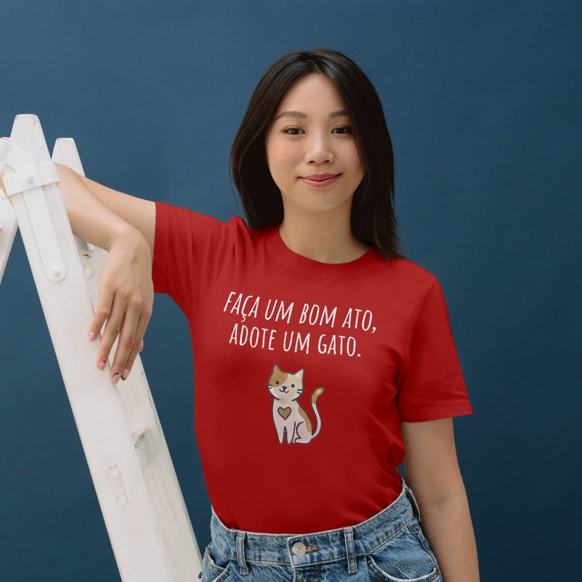 Nome do produto: Baby Look Feminina Algodão Gatinho Adote Um Amigo Pet Frase.