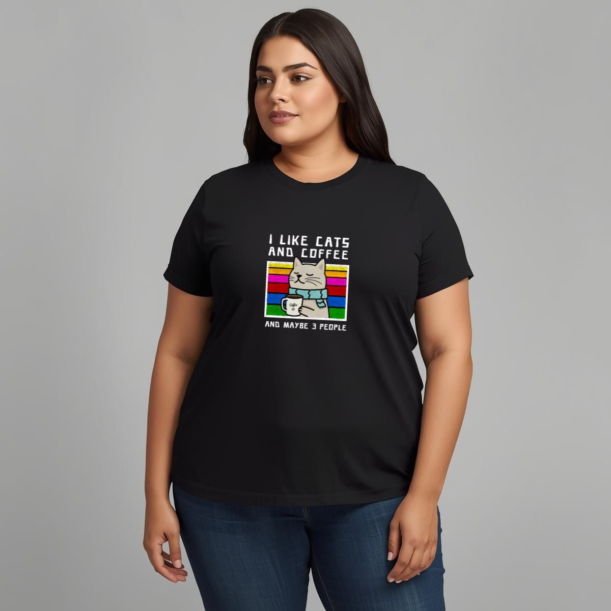 Nome do produto: Camiseta Plus Size Cat and Coffee | 100% Algodão Fio 30.1