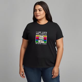 Camiseta Plus Size Cat and Coffee | 100% Algodão Fio 30.1
