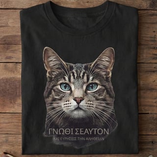 Nome do produto Camiseta Baby Long Quality - Gnosis: Conhece-te a Ti Mesmo (Gato Grego)