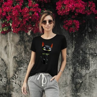 Nome do produto Camiseta Baby Long Quality - Not Today Gato Sarcástico (Algodão 30.1)