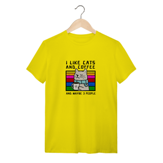 Nome do produto Camiseta Amarela Gato E Café - I Like Cats And Coffee